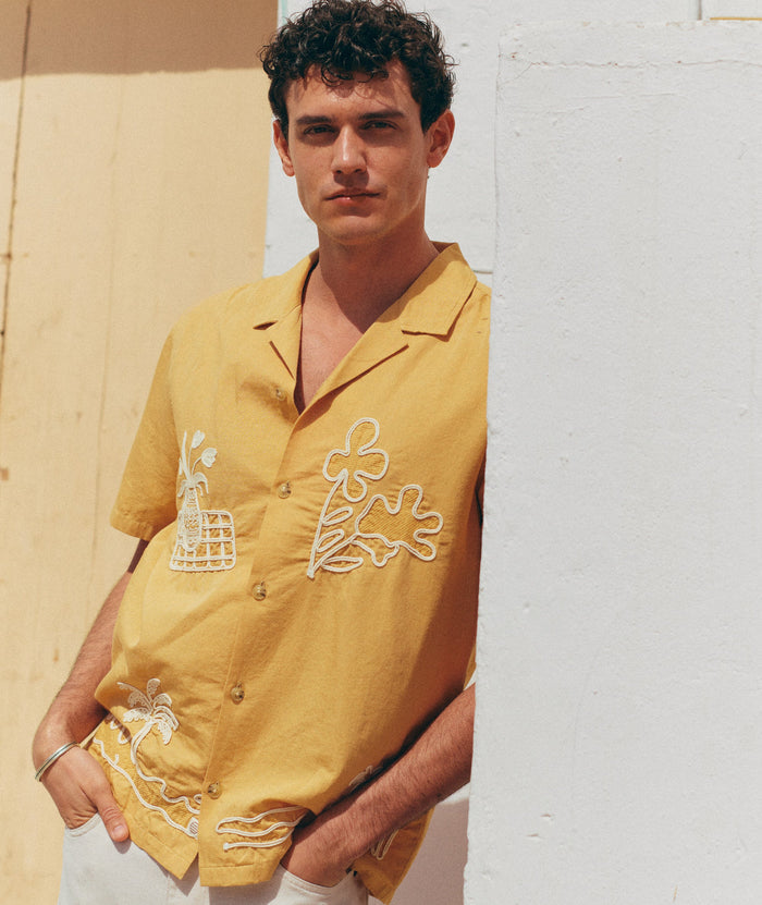 Sol Embroidered Resort Shirt Mustard