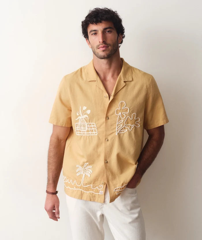 Sol Embroidered Resort Shirt Mustard