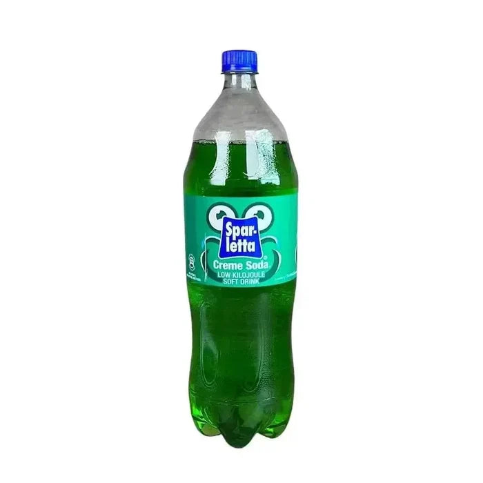 2 litre bottle of Sparletta Cream Soda, classic South African soft drink with sweet vanilla flavor and refreshing fizz