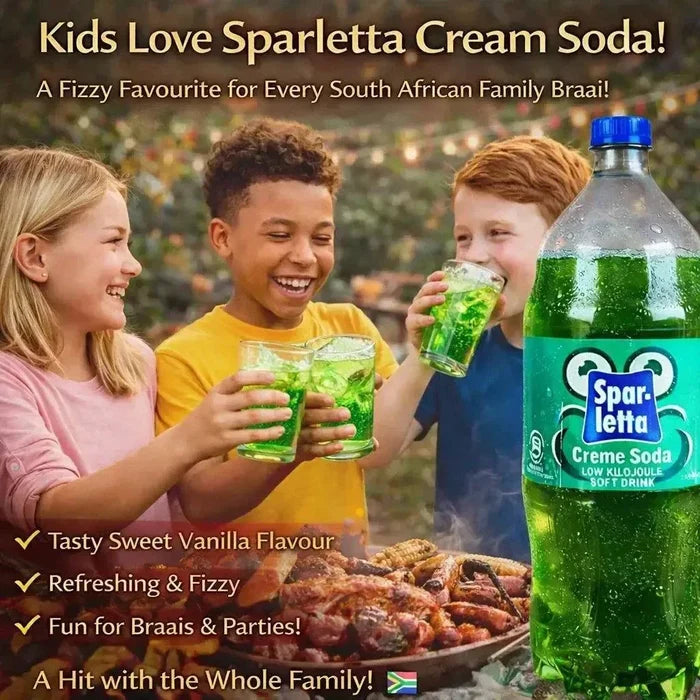 2 litre bottle of Sparletta Cream Soda, classic South African vanilla-cream soft drink