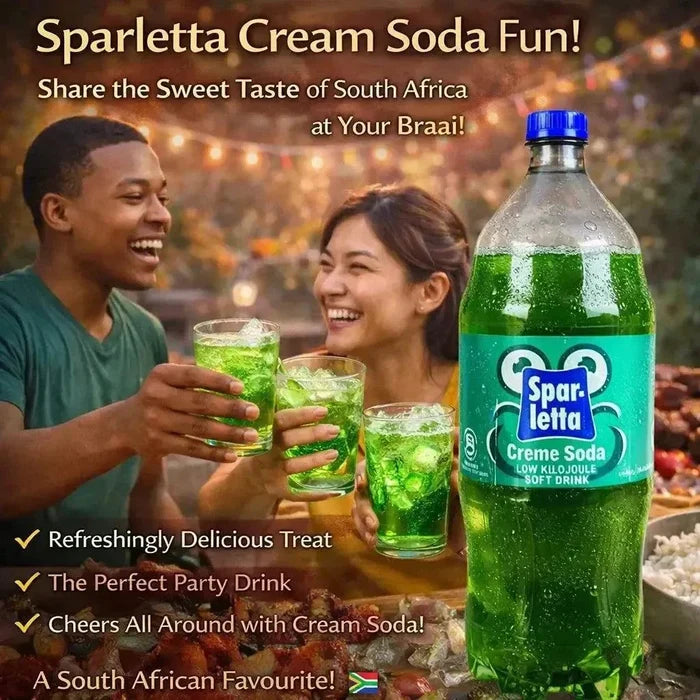 2 litre bottle of Sparletta Cream Soda, iconic South African sweet vanilla soft drink