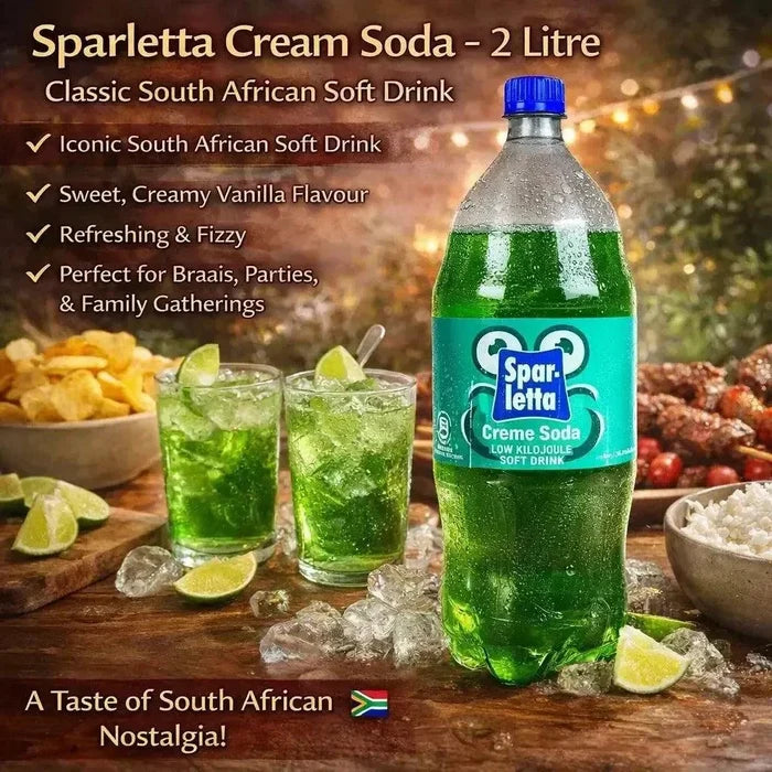 2 Litre bottle of Sparletta Cream Soda, classic South African creamy vanilla soft drink