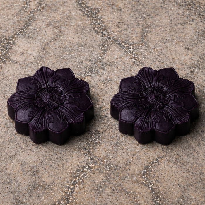 Two handcrafted Spiritual Gangster mandala guest soaps by Southern Luxe Savon with rich creamy lather and Tussah silk