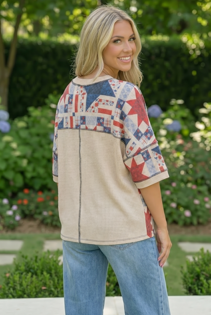 Stars and Patches Quilted Print Top