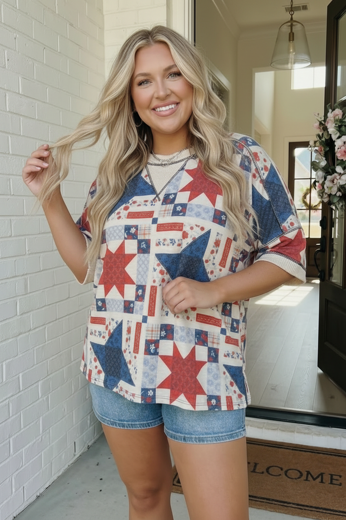Stars and Patches Quilted Print Top