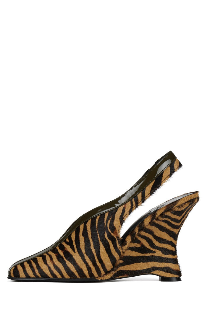 STRAITS-F Jeffrey Campbell Wedge Sandal Black Beige Zebra Combo