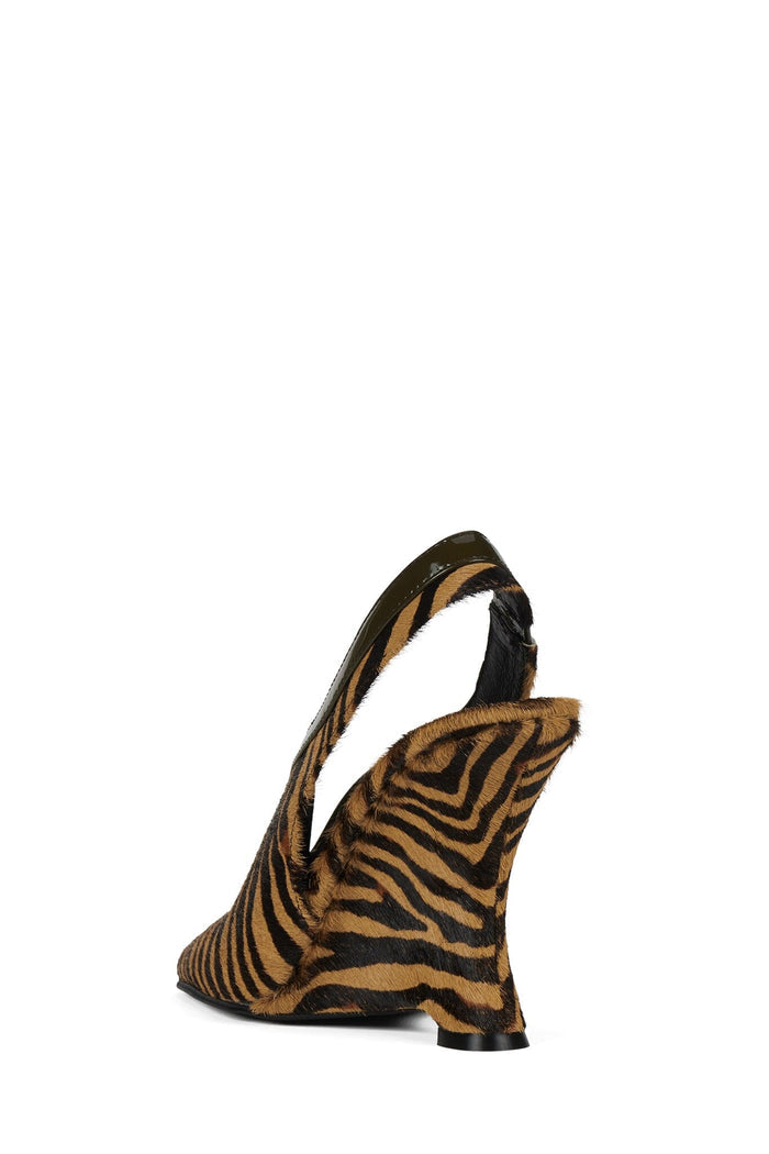 STRAITS-F Jeffrey Campbell Wedge Sandal Black Beige Zebra Combo