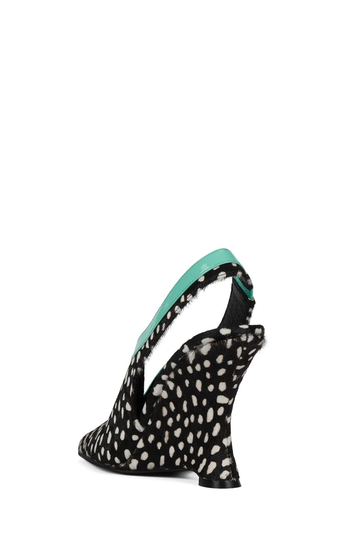 STRAITS-F Jeffrey Campbell Wedge Sandal Black White Dot Teal