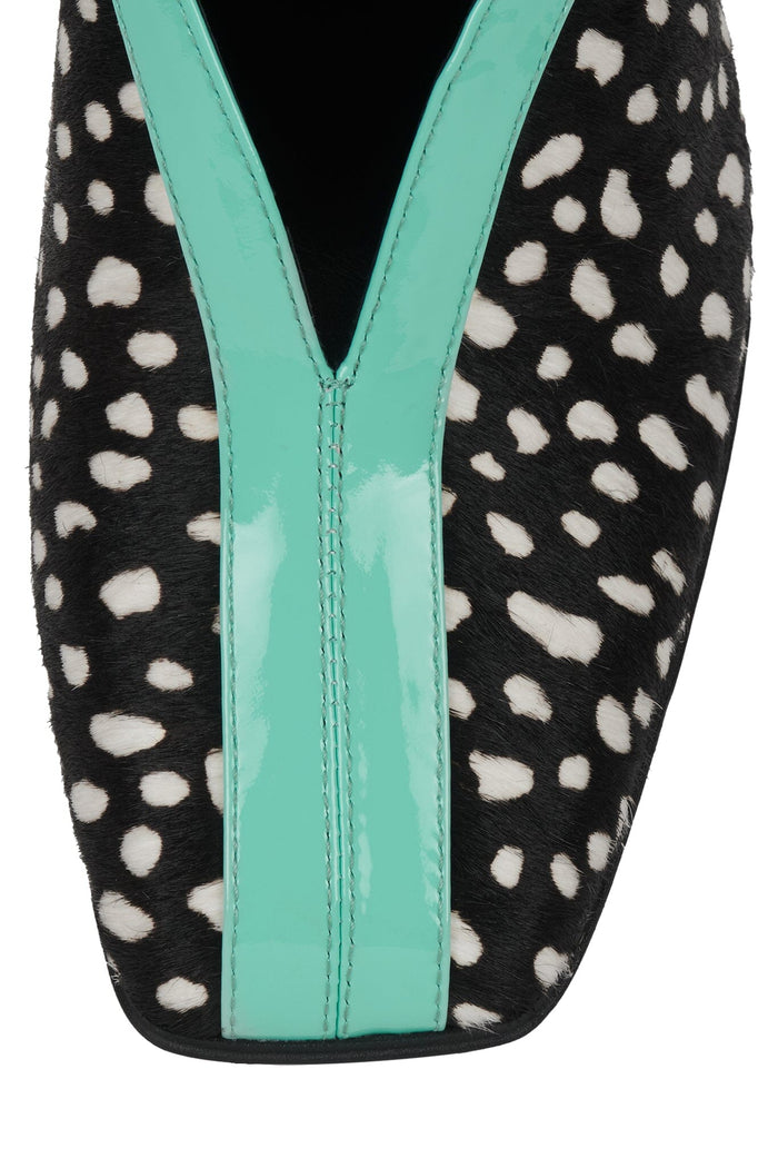 STRAITS-F Jeffrey Campbell Wedge Sandal Black White Dot Teal