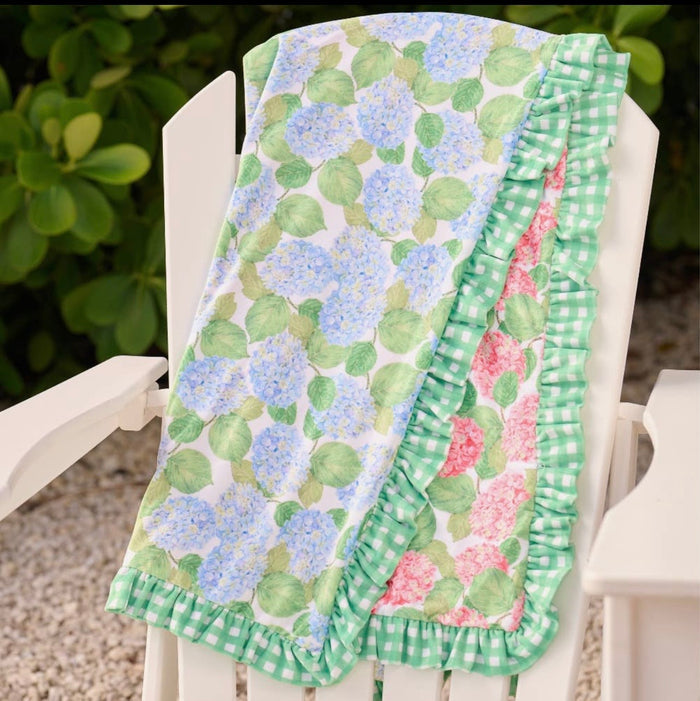 Sugar Bee Swim Towel - Reversible Red/Blue Hydrangea