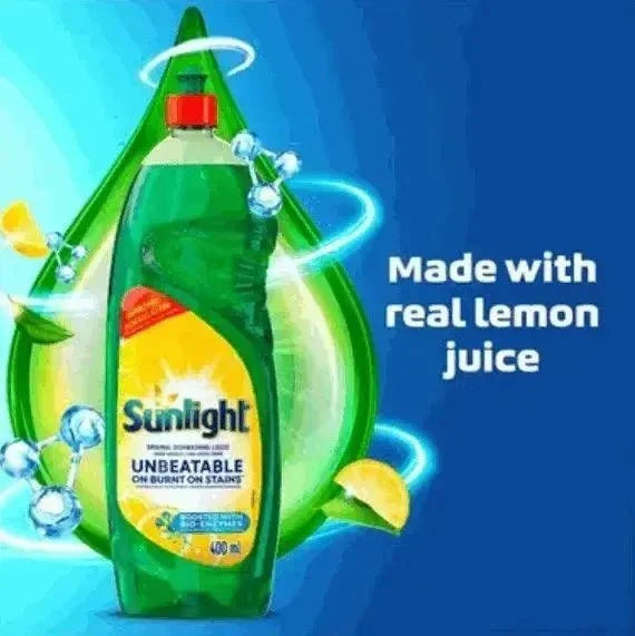 Sunlight Original Dishwashing Liquid 400ml bottle with lemon graphics for grease cutting