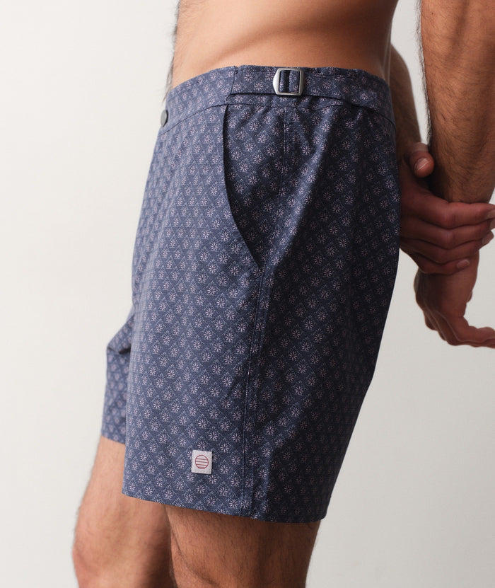 Tailored Swim Trunk 5" Mood Indigo Diamond Print