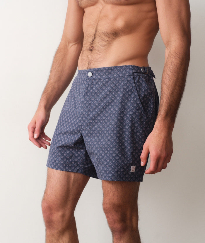 Tailored Swim Trunk 5" Mood Indigo Diamond Print
