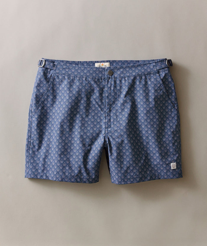 Tailored Swim Trunk 5" Mood Indigo Diamond Print