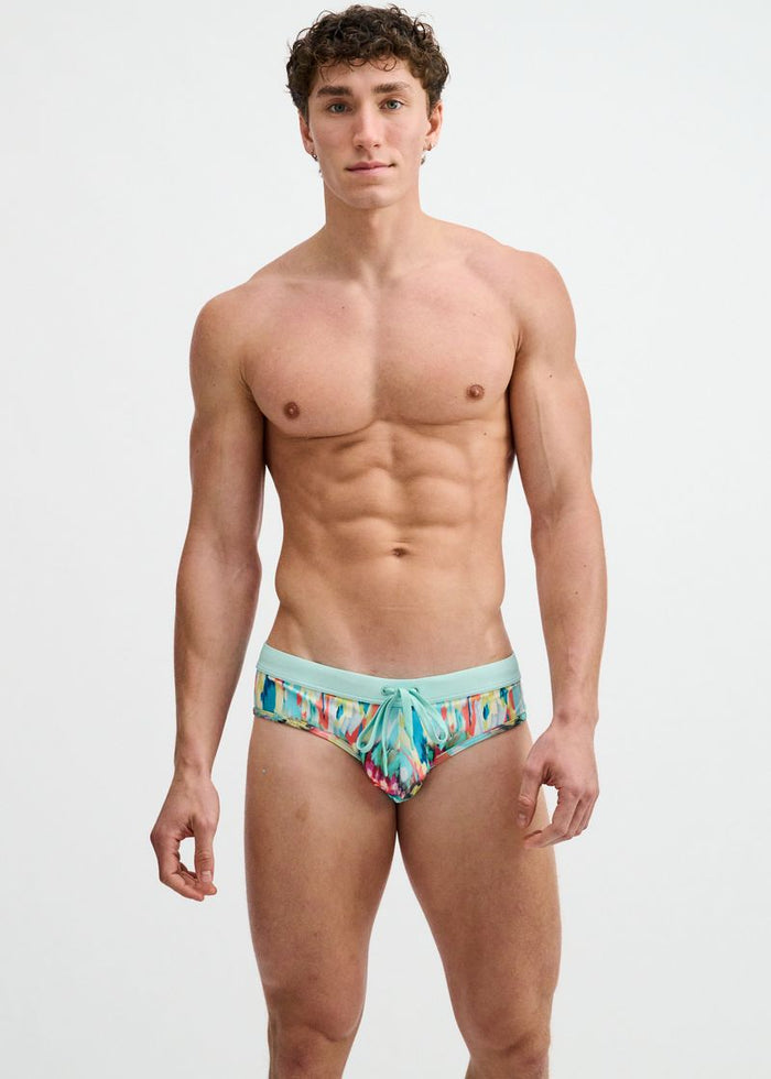 Teal/Multi Drips Printed Swim Brief St-8015-33