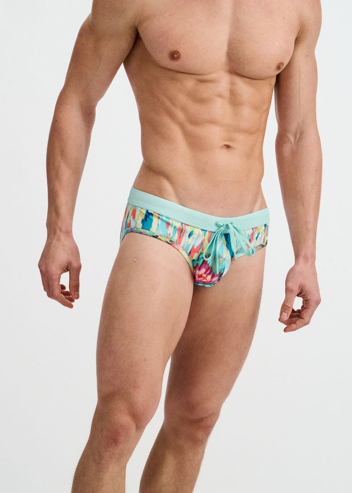 Teal/Multi Drips Printed Swim Brief St-8015-33