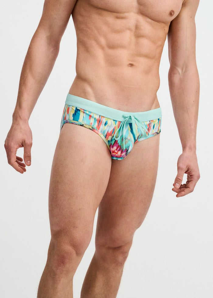 Teal/Multi Drips Printed Swim Brief St-8015-33
