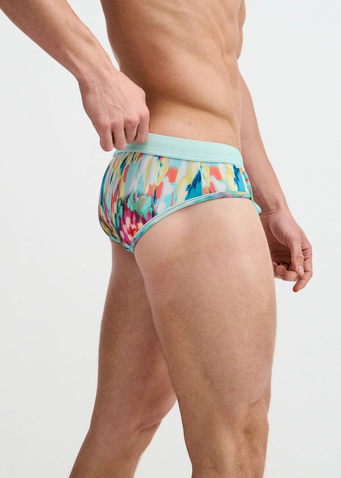 Teal/Multi Drips Printed Swim Brief St-8015-33