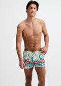 Teal/Multi Drips Printed Swim Shorts W/Mesh Brief Lining St-8024-13