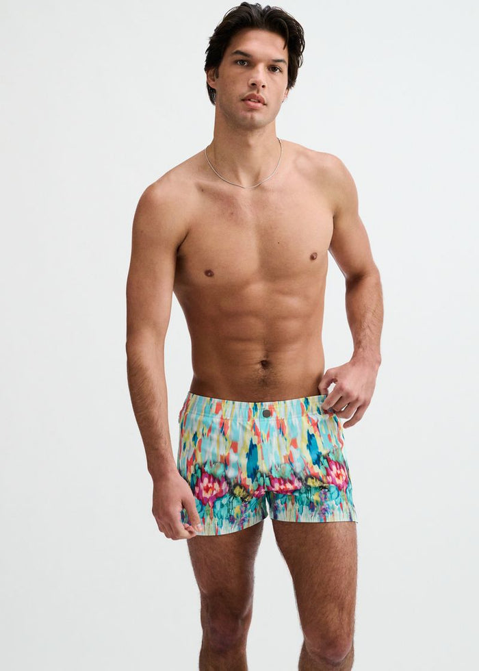 Teal/Multi Drips Printed Swim Shorts W/Mesh Brief Lining St-8024-13