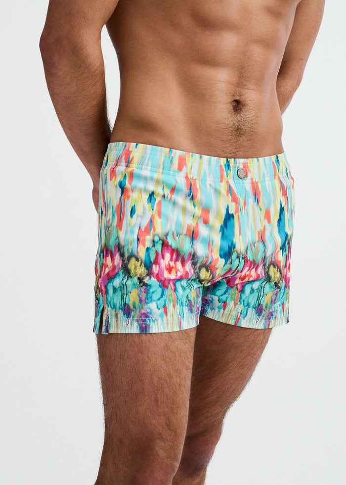 Teal/Multi Drips Printed Swim Shorts W/Mesh Brief Lining St-8024-13