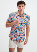 Teal/Multi Swirls Printed Cotton Knit Jersey Short Sleeve Shirt St-9367