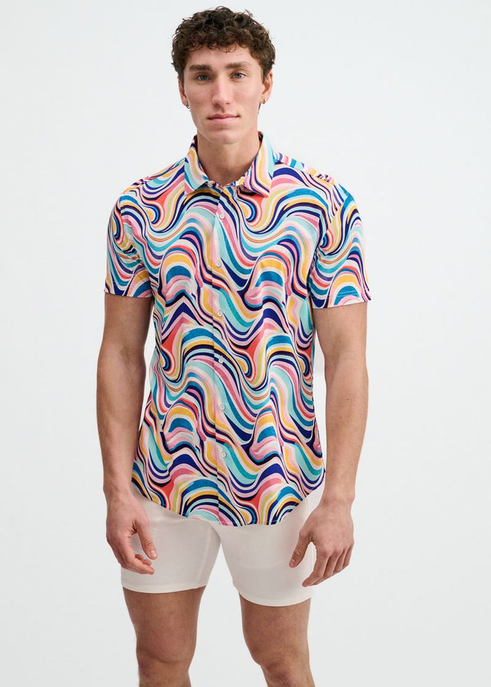 Teal/Multi Swirls Printed Cotton Knit Jersey Short Sleeve Shirt St-9367