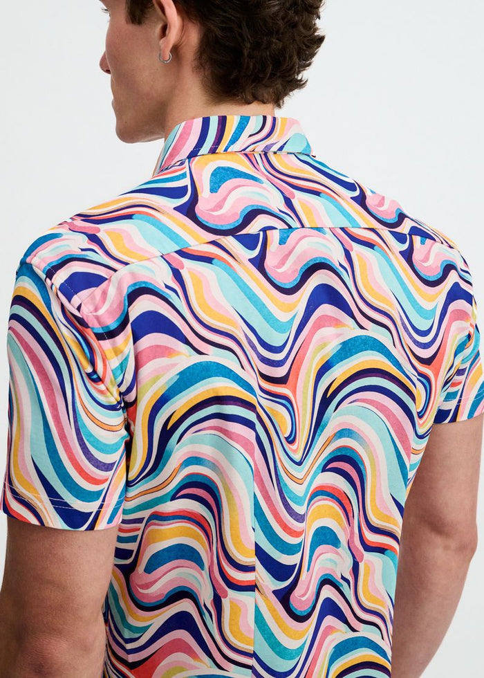 Teal/Multi Swirls Printed Cotton Knit Jersey Short Sleeve Shirt St-9367