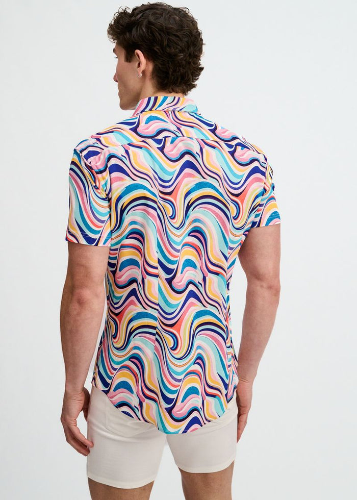 Teal/Multi Swirls Printed Cotton Knit Jersey Short Sleeve Shirt St-9367
