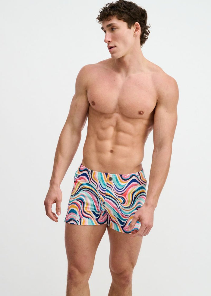 Teal/Multi Swirls Printed Swim Shorts W/Mesh Brief Lining St-8024-15