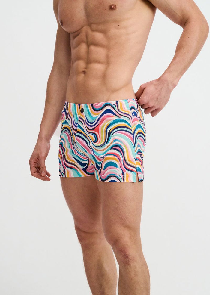 Teal/Multi Swirls Printed Swim Shorts W/Mesh Brief Lining St-8024-15