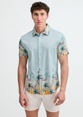 Teal/Ocean Floral Engineered Border Print Cotton Knit Jersey Short Sleeve Shirt St-9352