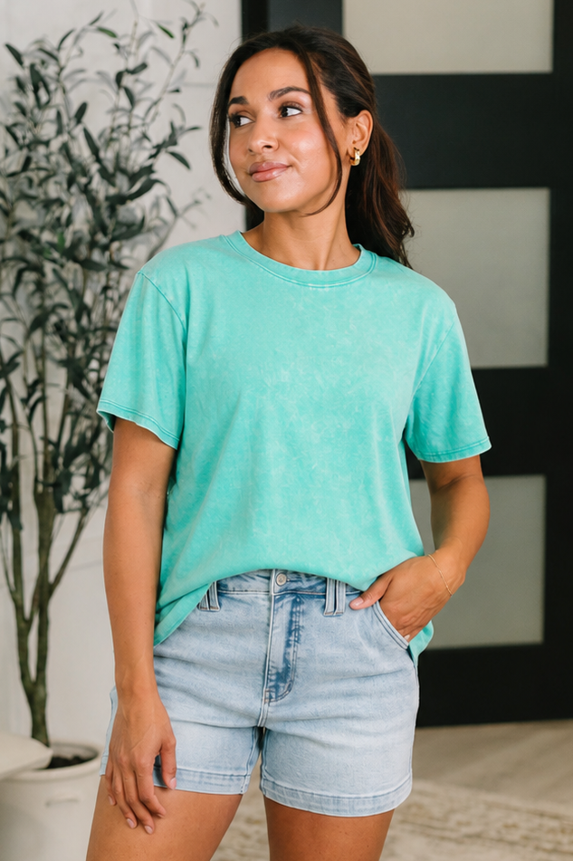 Tera Mineral Wash Tee in Turquoise