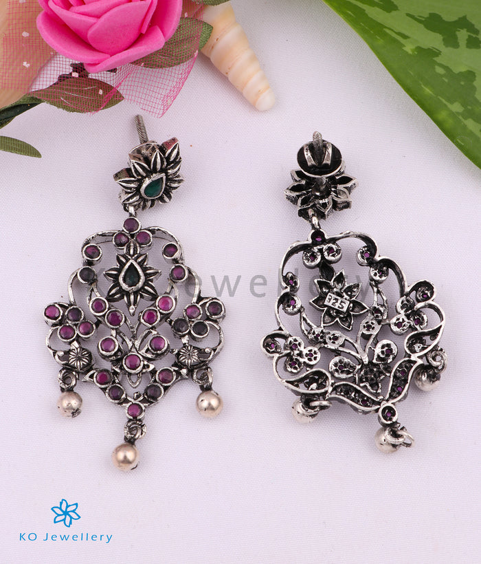 The Kadambari Silver Earrings (Red/Oxidised)