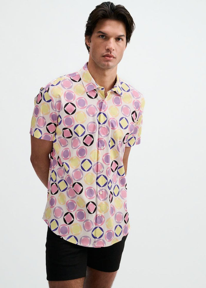 Thistle/Petal Dots Printed Cotton Knit Jersey Short Sleeve Shirt St-9366