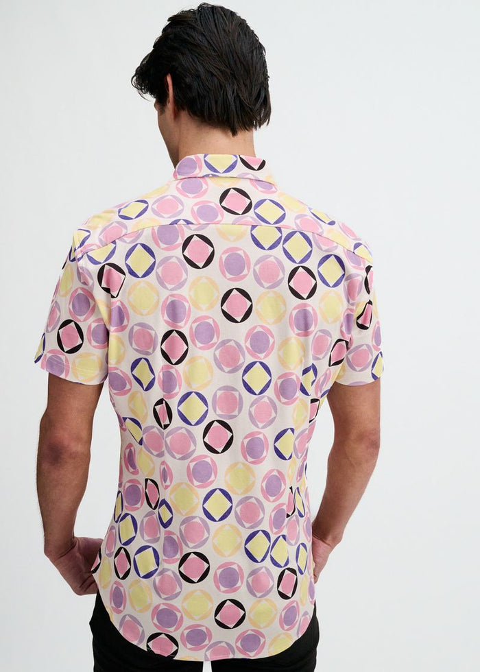 Thistle/Petal Dots Printed Cotton Knit Jersey Short Sleeve Shirt St-9366