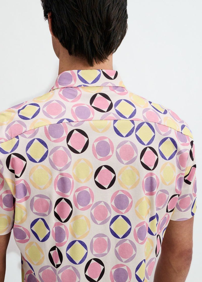 Thistle/Petal Dots Printed Cotton Knit Jersey Short Sleeve Shirt St-9366