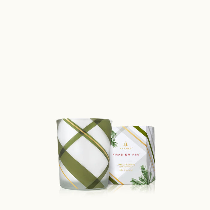 THYMES FRASIER FIR FROSTED PLAID VOTIVE CANDLE