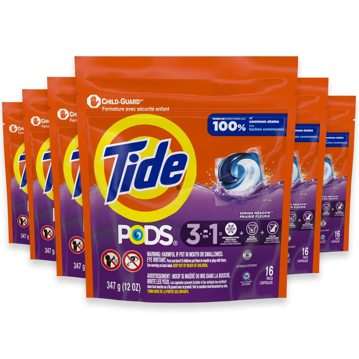 Tide PODS Laundry Detergent Pacs Spring Meadow – 16 Count – 6 Pack