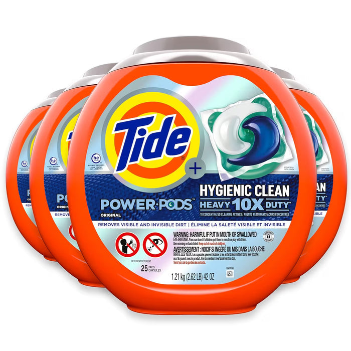 Tide Power PODS Hygienic Clean Heavy Duty Laundry Detergent Pacs – 25 Count XL – 4 Pack