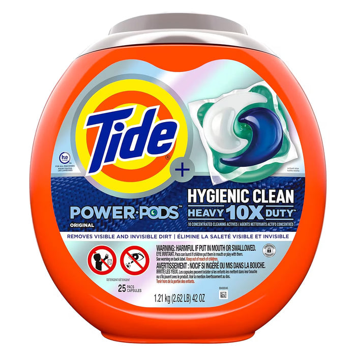 Tide Power PODS Hygienic Clean Heavy Duty Laundry Detergent Pacs – 25 Count XL – 4 Pack