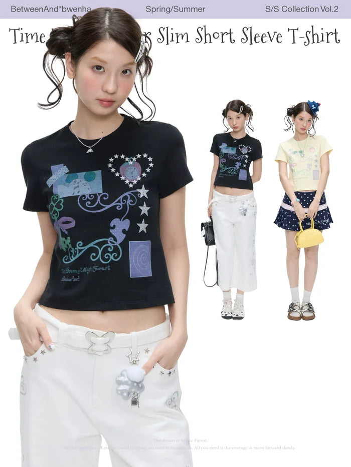 Time vine shoulder slim short sleeve t-shirt