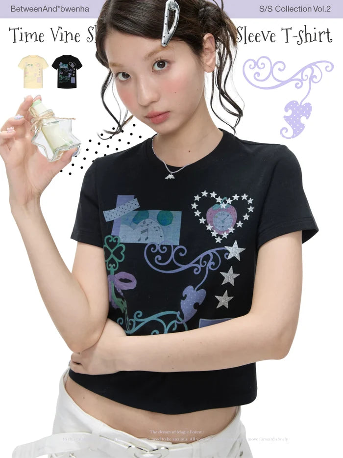 Time vine shoulder slim short sleeve t-shirt