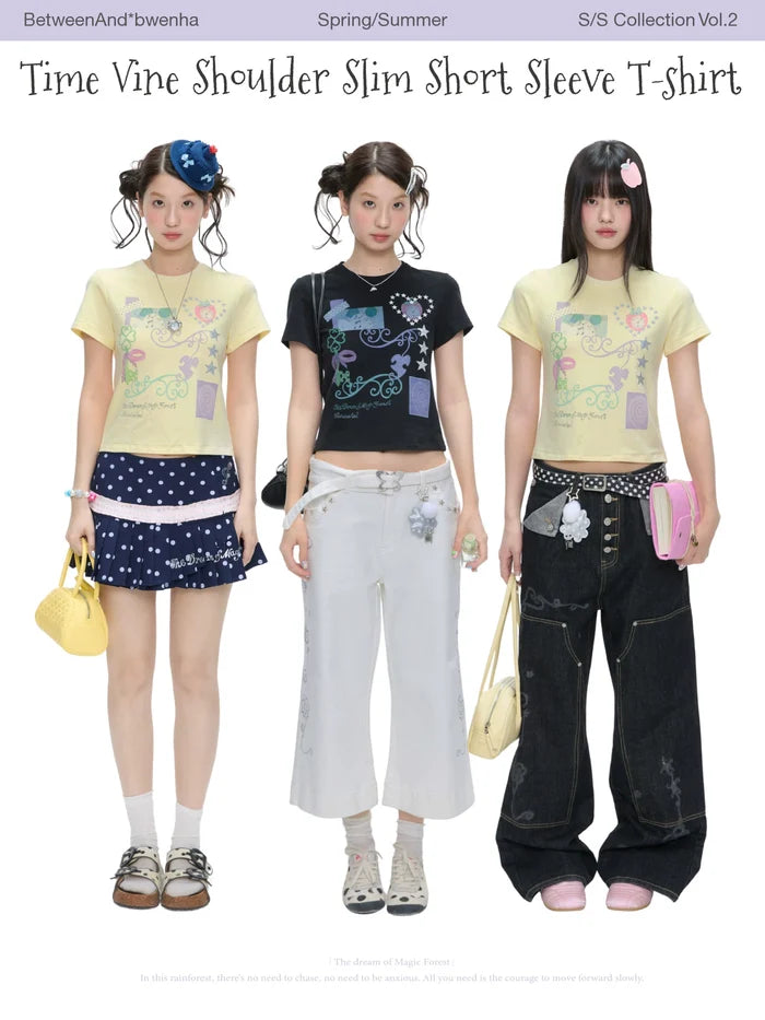 Time vine shoulder slim short sleeve t-shirt