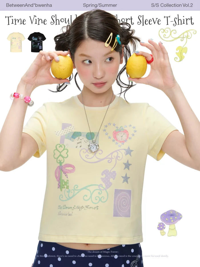 Time vine shoulder slim short sleeve t-shirt