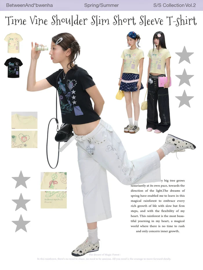 Time vine shoulder slim short sleeve t-shirt
