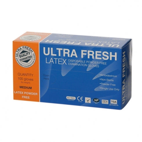UltraFresh Disposable Latex Gloves Powder Free Large