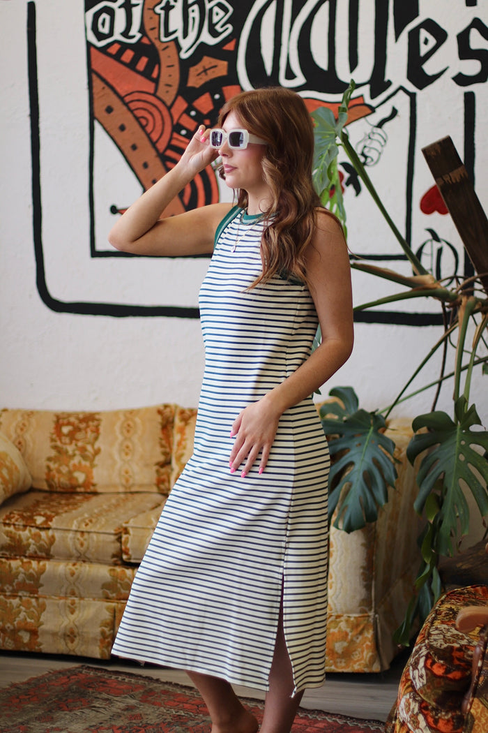 Vaca Vibes Striped Dress in Kelly Green