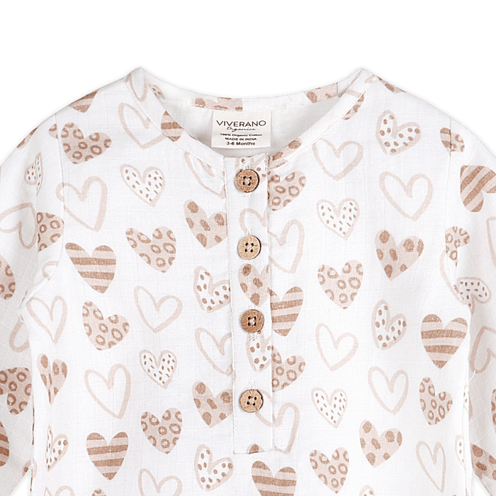 Wild Hearts Button Front Baby Jumpsuit (Organic Muslin) - Detail