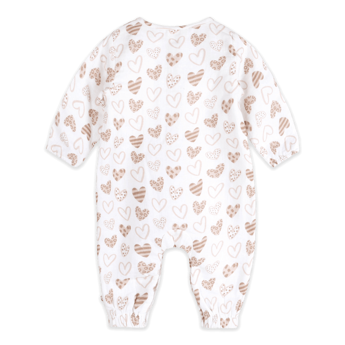 Wild Hearts Button Front Baby Jumpsuit (Organic Muslin) - Back
